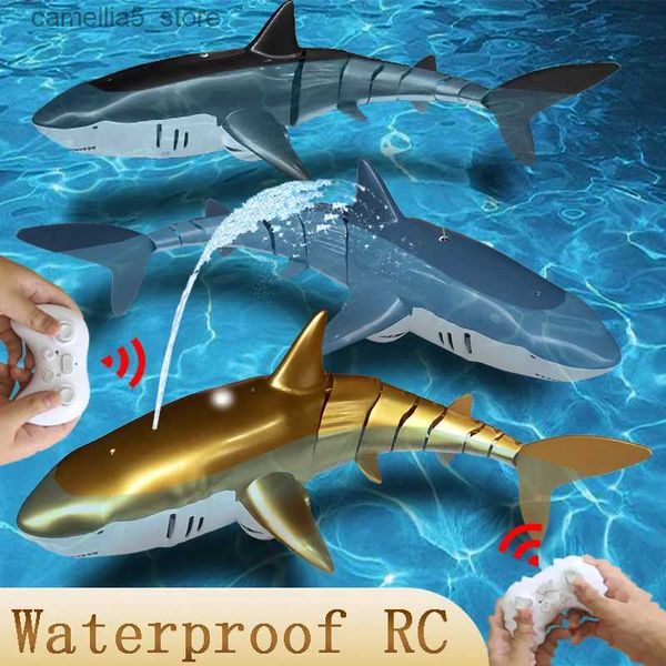 Animais elétricos / RC Controle Remoto Tubarões Brinquedo para Meninos Crianças Meninas Rc Peixe Animais Robô Piscina de Água Praia Jogar Brinquedos de Banho de Areia 4 5 6 7 8 9 Anos Q231114