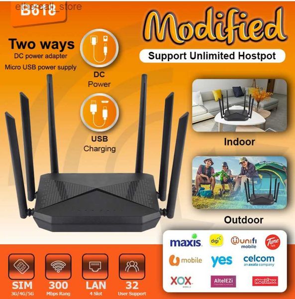 Roteadores QOS VPN Função WPS Computadores de escritório 300Mbps Rede CPE LTE Modem sem fio Usb Cartão Sim Roteador Coréia 4G Wifi Hotspot B618 Q231114