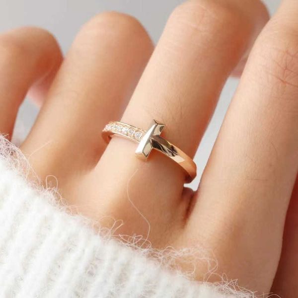 Boutique designer prata tiffay anel yiyang qianxi t1 cruz em forma de diamante banhado a ouro grosso casal feminino artesanato