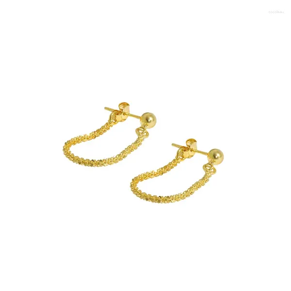 Baumelnde Ohrringe, glitzerndes 18-karätiges Gold, authentisches 925er-Sterlingsilber, weiße/Glückskugel-Quaste, Sternenkette, Ohrschmuck TLE2194