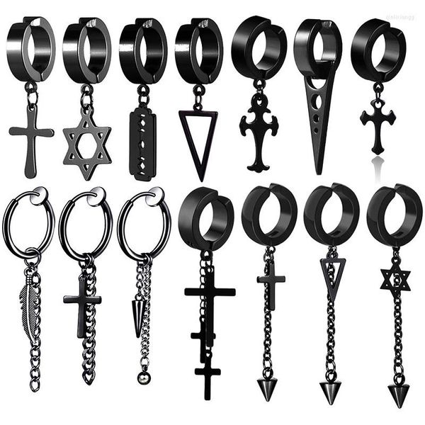 Backs Ohrringe WKOUD 1 Stück Punk Edelstahl Ohrclip für Männer Frauen Schwarz Farbe Non Piercing Gothic Schmuck Jungen Mädchen Geschenke