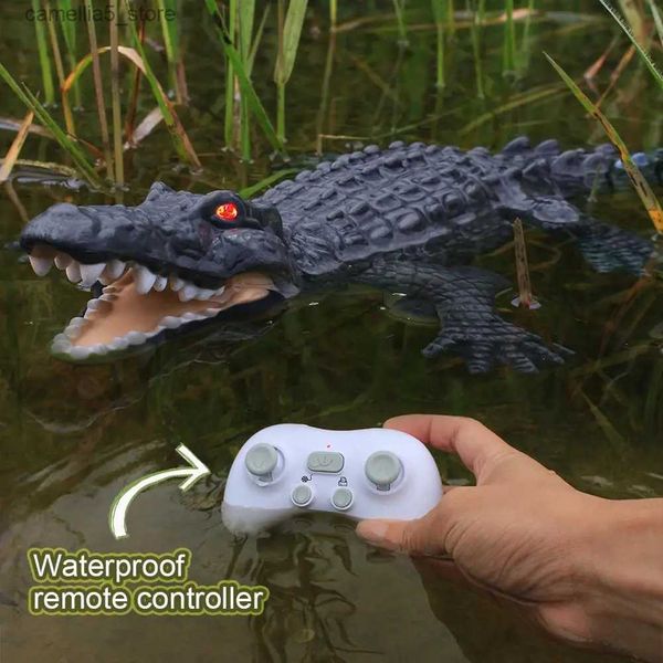 Animais elétricos / RC 2.4ghz Controle Remoto Crocodilo Simulação Subaquática Peixe Natação Olho Brinquedo Brilhante Bateria de Longa Vida Barco de Controle Remoto Q231114