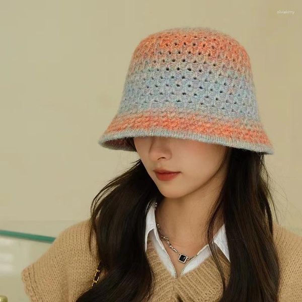 Berets Dopamina contrastante cor oca balde chapéus mulheres coreano primavera e outono viagem lazer rua snap malha bacia bonés homens