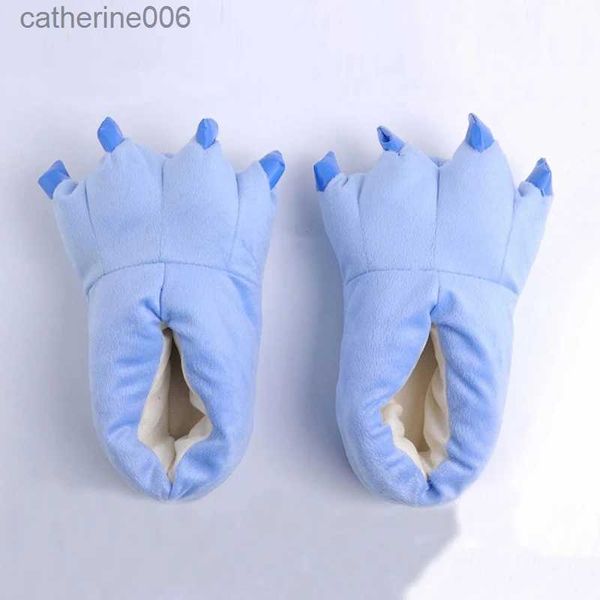 Slipper Blaue Tierpfoten-Hausschuhe für Jungen und Mädchen, Unisex-Kinder, süße Monster-Klauen-Hausschuhe, Cartoon-weicher Plüsch, warme Hausschuhe, Kinderschuhe, L231114