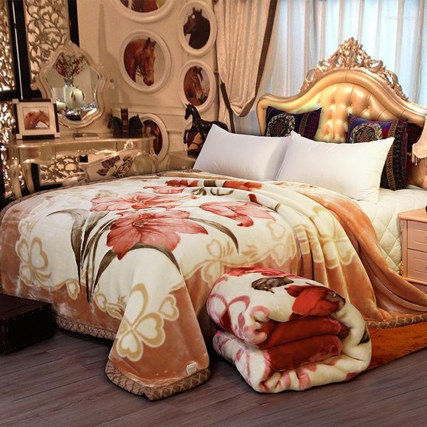 Decken Double Layer Winter Dick Raschel Nerz gewichtete Decke für Bett weich warm schwere flauschige Rose Flower Throw