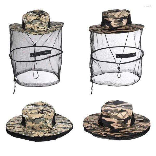 Berets 2 stücke Moskito Kopf Net Hüte Atmungsaktive Outdoor Sonnenhut mit Faltbare Mesh 360 Schutz Bug Cap Für Angeln gartenarbeit