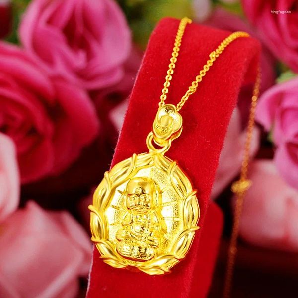 Ciondoli Collane classiche color oro 24 carati per uomo Donna Collana con ciondolo a forma di Buddha dorato Regali di gioielli di fidanzamento di matrimonio