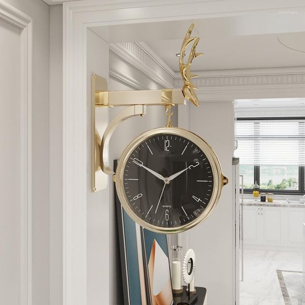 Wandklokken Goud Luxe Klok Dubbelzijdig Woonkamer Home Deocr Creatief Reloj De Pared Groot Modern Design