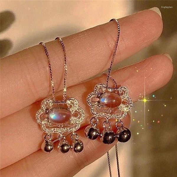 Collane con ciondolo Collana con lucchetto di longevità color argento squisito Pietra di luna Ruyi per donne Ragazze Gioielli portafortuna Piccola campana