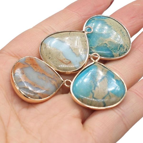 Anhänger Halsketten Naturstein Wassertropfenform Rot Blau Ozean Erz Charme Für DIY Halskette Ohrring Schmuck Machen Frauen Geschenk Größe 20x25mm