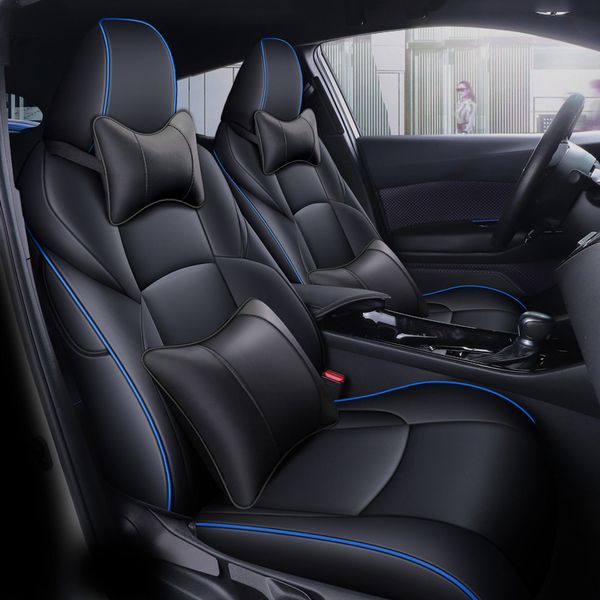 Чехлы на автомобильные сиденья по индивидуальному заказу, совместимые с моделями Toyota CHR - аксессуары для украшения интерьера из искусственной кожи (черный/красный, полный комплект)