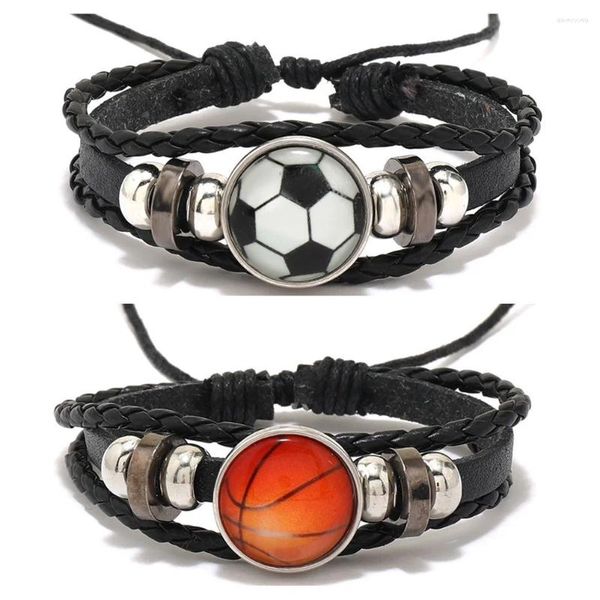 Bangle 15pcs basquete futebol snap botão pulseira punk preto pu couro homens meninos pulseira bola esportes hobby acessórios