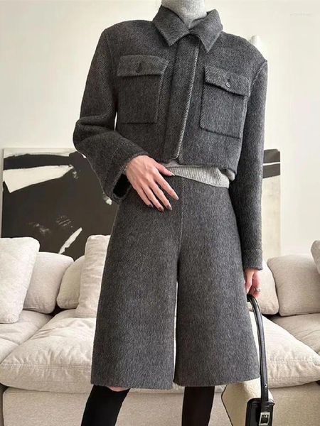 Tute da donna stile coreano set a due pezzi donna autunno inverno 2023 giacca a maniche lunghe con risvolto pantaloni a gamba larga a vita alta 2 abiti vintage