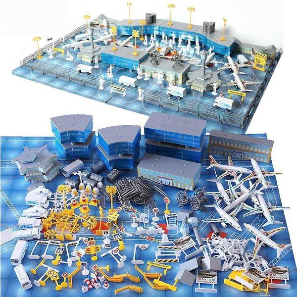 3D Puzzles 200Pcs Aeronaves Aeroportos Modelo Toy Figuras Plástico Vechile Avião Playset Aeroporto Brinquedos Montados para Crianças Crianças Meninos GiftL231223