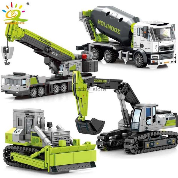 Blocks Huiqibao Toys Engenharia Bloco de construção de caminhões Crane Bulldozer Excavator Cidade da cidade Moc Bricks conjunto para crianças infantisl231223