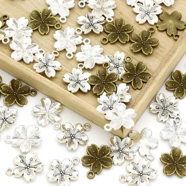 Encantos 10 pçs flor artesanal flores de cerejeira pingente para pulseira colar jóias materiais diy artesanato 17mm 20mm