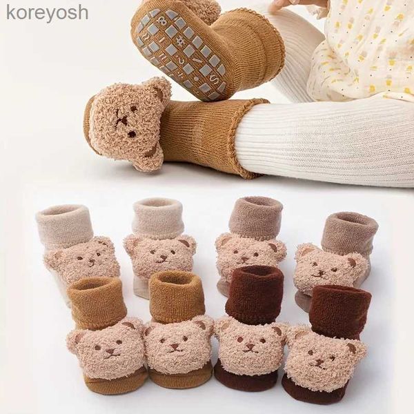 Детские носки, новые зимние носки с медведем, теплые для новорожденных, мягкие, однотонные, махровые, противоскользящие, для девочек, для маленьких мальчиков, милые MidL231114