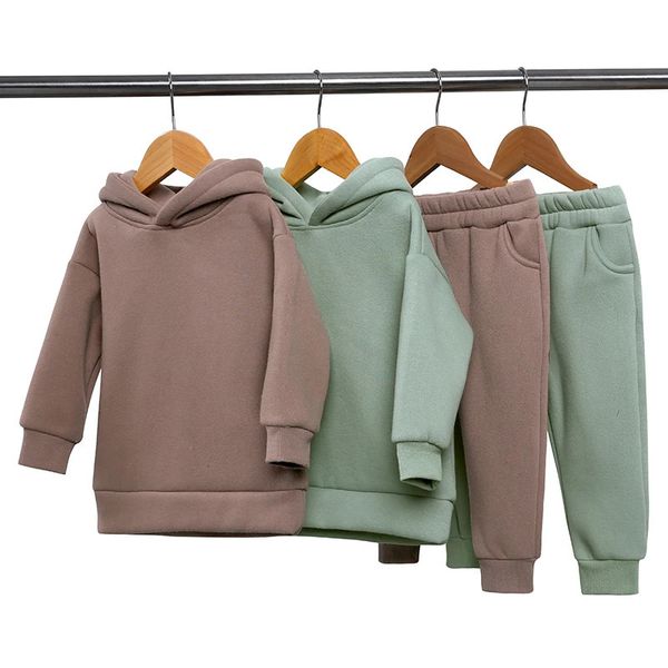 Conjuntos de roupas Crianças Meninos Bebê Meninas Tracksuit Roupas Fleece Sweatsuit Quente Fleece O-pescoço Pulôver Suéter Calças Terno para Crianças 2 Pcs 231114