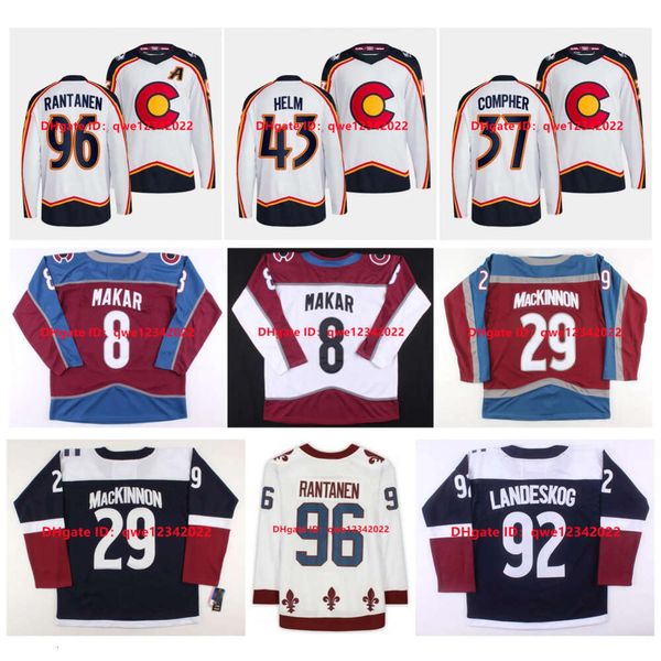 SJ 2022 Gabriel Landeskog Avalanche Hockey Trikots Nathan Kinnon Mikko Rantanen Cale Makar Alex Newhook Joe Sakic Reverse Retro