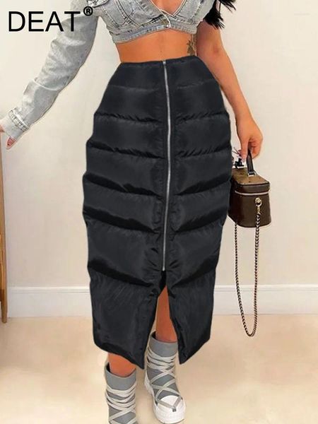 Saias moda feminina grande bolso designer cor sólida cintura alta zíper splice solto saia de carga outono 2023 33a082