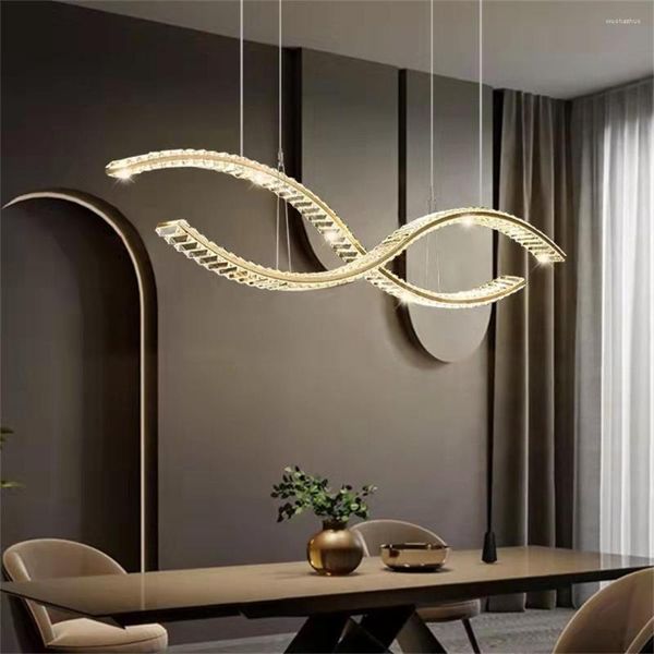 Pendelleuchten Esszimmer Kronleuchter Moderne Luxus Kristalllampe Wohnzimmer Kücheninsel Hängend Edelstahl Lang