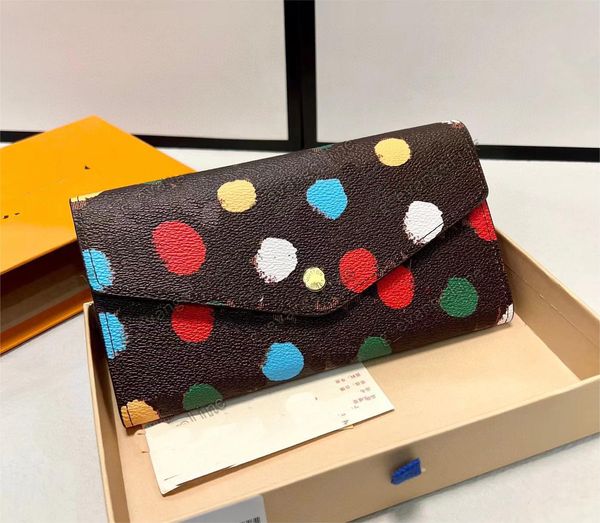PAINTED DOTS x Yayoi Kusama Fashion Damen Geldbörsen Leder mehrfarbige Geldbörse lange Geldbörse Kartenhalter klassische Reißverschlusstasche M81865 mit Box