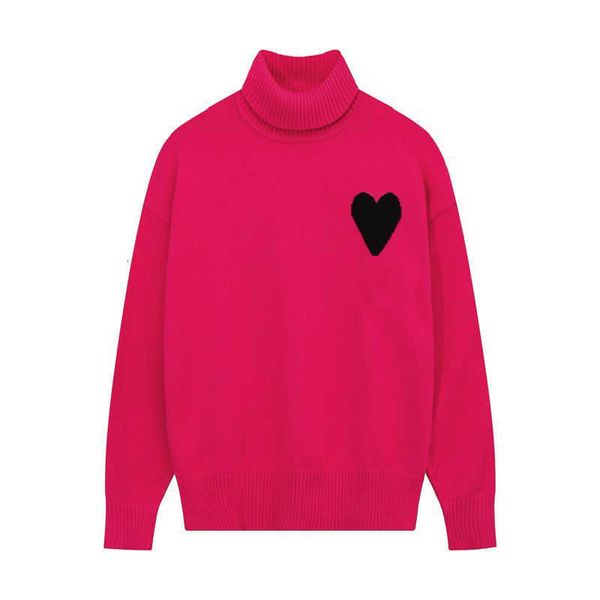 Paris designer de moda amisknitted gola alta camisola bordado coração vermelho cor sólida gola alta jumper para homem e mulher byb4