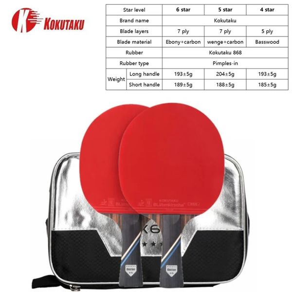 Tischtennis-Beläge KOKUTAKU ITTF Professional 4 5 6 Star Ping-Pong-Schläger Carbon-Schläger-Paddel-Set Noppen aus Gummi mit Tasche 231114