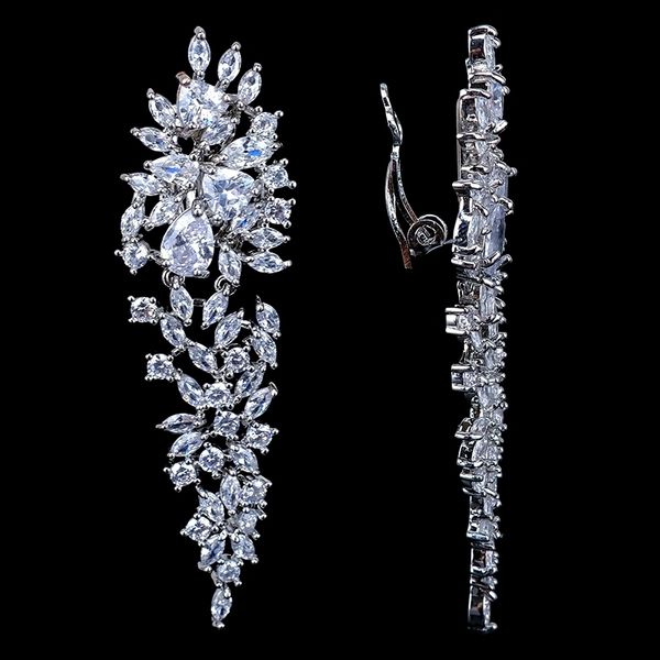 Ушная манжета Ekopdee Leaf Cubic Circonia Crystal Women Long Ear Clips Серьги без пирсинга ушной манжеты вечеринка свадебные ювелирные украшения 230518