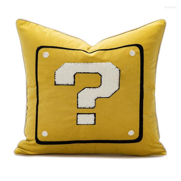 Kissen Cartoon Play Question Mark Checkerboard Bestickter Kissenbezug Rückseite Baumwolle Sofa Home Decor Kinder Kind Geschenk