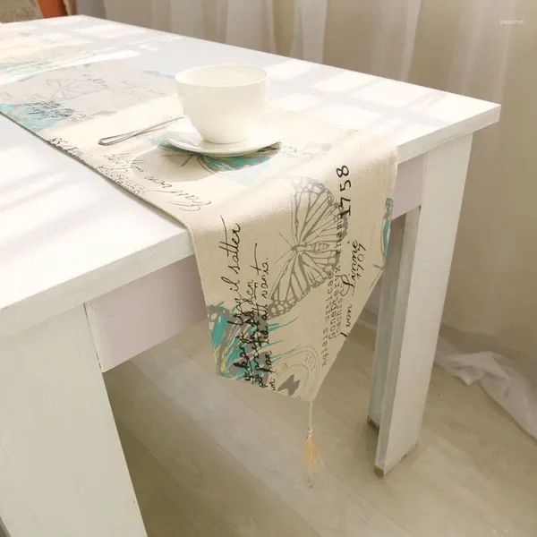 Runner da tavolo in stile coreano con design a farfalla, tovaglia in cotone e lino, decorazione per la casa di nozze M-1794