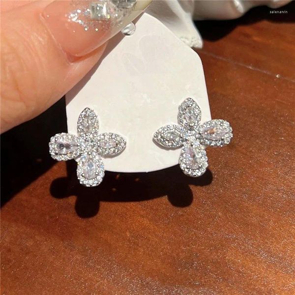 Brincos de luxo brilhando flor de zircônia para mulheres meninas etrendy micro pave jóias bijoux