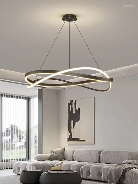 Lampadari Il lampadario moderno a LED viene utilizzato per la sala da pranzo, la camera da letto, il corridoio, la cucina, la decorazione con telecomando dimmerabile a 3 colori bianco nero