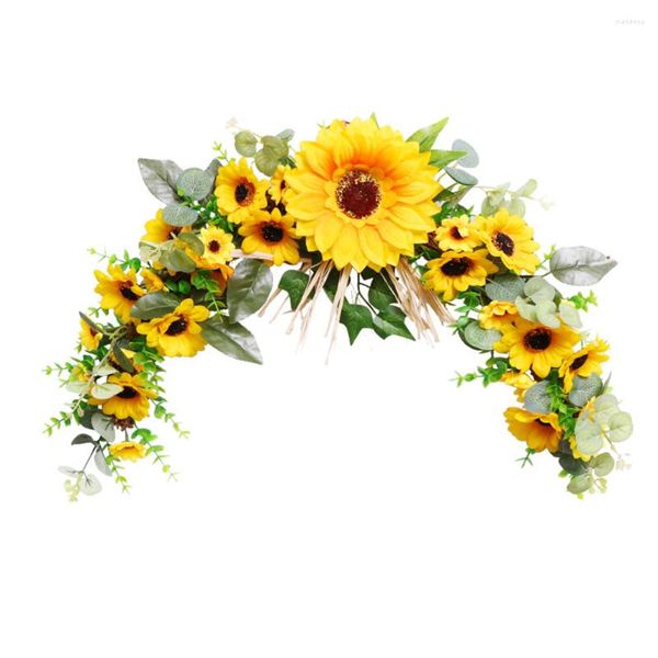 Fiori decorativi Decorazioni gialle Corona di girasole artificiale Ornamento per festa di nozze Porta d'ingresso Arco Ghirlanda Stile country