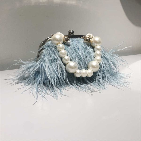 Роскошные вечерние сумки модные сумки для кроссбука для женщин Ins Turkey Fur Pearl Chain Messenger Single Suck Sack Сумка Женская страусная трава платье