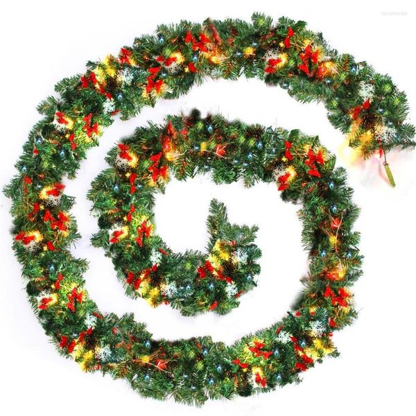 Dekorative Blumen 2,7 M DIY Weihnachten LED Rattan Kranz für Zuhause Jahr künstliche Weihnachtsbaum Banner hängende Verzierung