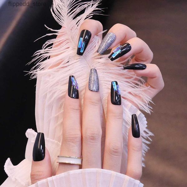 Unghie finte HEALLOR Glitter Unghie finte French Stampa lunga sulle unghie Unghie eleganti Adesivi Salone manicure Arte fai da te Unghie artificiali MH88 Q231114