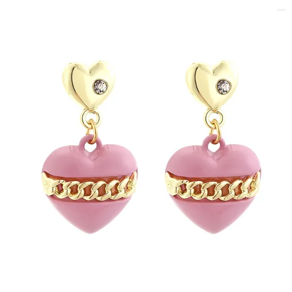 Dangle brincos de alta qualidade rosa acrílico coração gota para mulheres feminino elegante pintura corrente amor forma declaração pingente brinco jóias