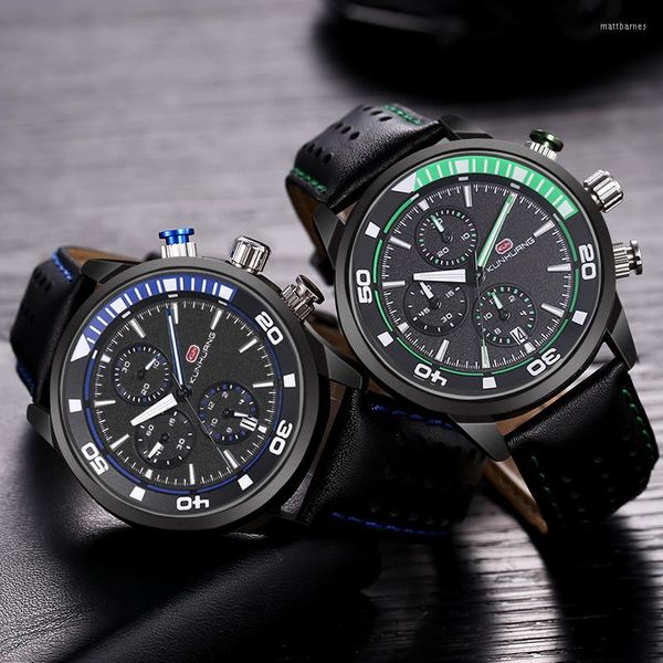 Armbanduhren 2023 Schwarz Echtes Leder Uhr Für Männer Militär Sport Wasserdichte Armbanduhr Multifunktions Männliche Uhr Relogio Masculino