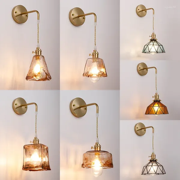 Lampada da parete Retro Ottone Vetro Moderno Nordic Comodino Sfondo Lampada Paralume Specchio da bagno Haning Illuminazione Sconce