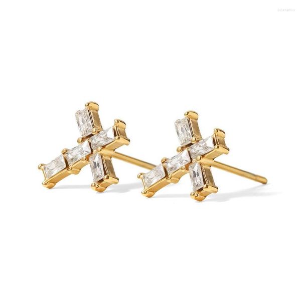 Brincos de garanhão Esqueleto de Hemiston com 18 kgolden white gem cross studs