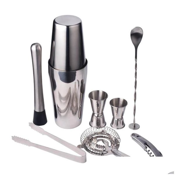 Çubuk Araçlar 9pcs/Set Paslanmaz Çelik Kokteyl Shaker Mixer İçecek Barmen Tarayıcı Kit Barları Set Profesyonel LZ0946 BAŞKA TESLİM EV DHZ3O