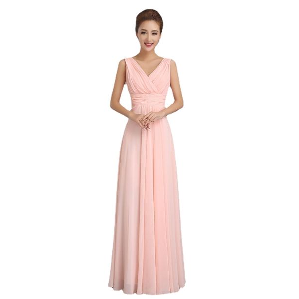 6 stili abiti da damigella d'onore in chiffon rosa lunga laurea vestido lunghezza del pavimento abito da sposa con lacci sul retro può essere realizzato su misura