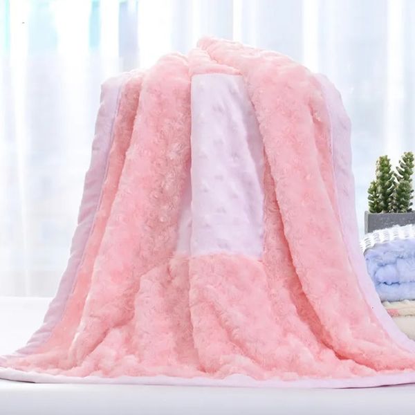Одеяла Пеленание розового бархата Супермягкое двухслойное одеяло с строчкой Двойное одеяло из кораллового флиса Товары для малышей и детей Детское одеяло 231114