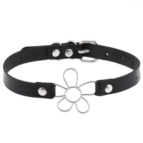 Girocollo in pelle a spillo collare punk donna uomo rivetti con borchie girocollo collana robusta fiore gotico gioielli gotici emo accessori