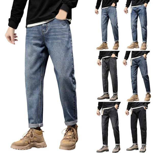 Erkek kot pantolon erkek termal pantolon kar püskürtme sıcak astarlı denim pantolon kış düz bacak peluş ince kalınlaştırıcı streç uzun