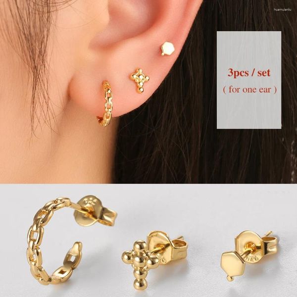 Orecchini con perno Dowi 3 pezzi / set Design a catena Croce per donna Uomo INS stile placcato oro piercing all'orecchio Pendientes Regali per feste