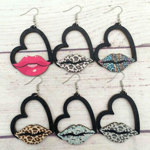 Baumeln Ohrringe Laser Cut Holz Herz Leopard Lip Für Frauen 2023 Einzigartige Designer Schmuck Freundin Geschenke Her