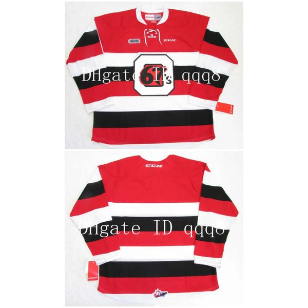 SJ OHL OTTAWA 67 BARBER POLE ROSSO BIANCO QUALSIASI NOME NUMERO 100% IN MAGLIA DI HOCKEY personalizzati