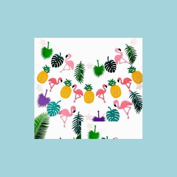 Баннерные флаги гавайские тропические фламинго -ананасы, флаг флага Гарланда, летняя вечеринка, рождественская курица, детский душ, дек dhjc2